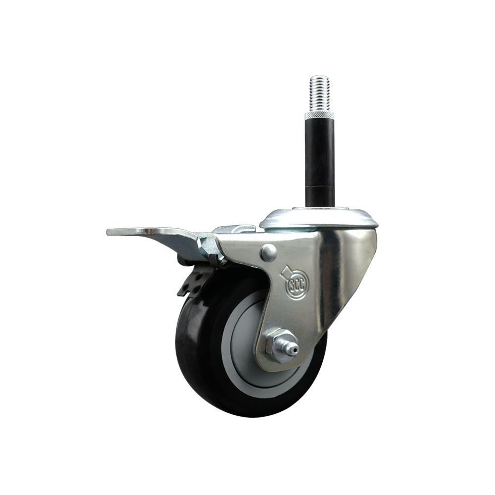 Polyurethane Expanding Stem Swivel Caster with 3 Inch Black Wheel and 3/4" Stem & Total Locking Brake - 300 lbs. Capacity Per Caster - Service Caster Brand — photo 1