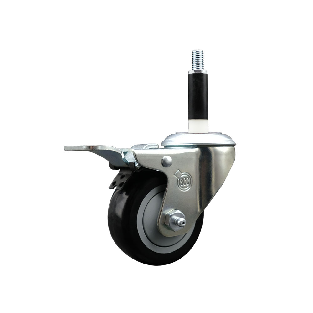 Stainless Steel Polyurethane Expanding Stem Swivel Caster with 3 Inch Black Wheel and 7/8" Stem & Total Locking Brake - 300 lbs. Capacity Per Caster - Service Caster Brand — photo 1