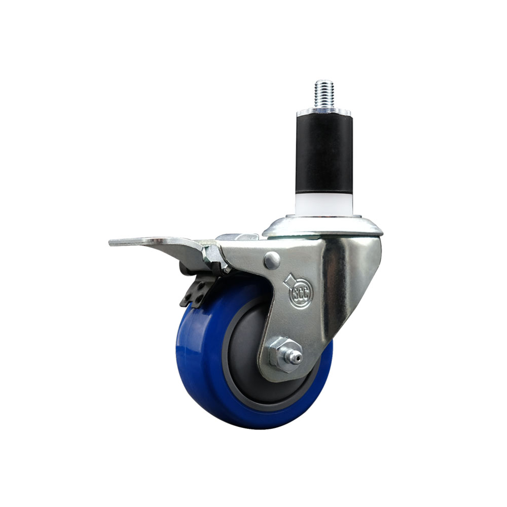 Polyurethane Expanding Stem Swivel Caster with 3 Inch Blue Wheel and 1-1/2" Stem & Total Locking Brake - 300 lbs. Capacity Per Caster - Service Caster Brand — photo 1