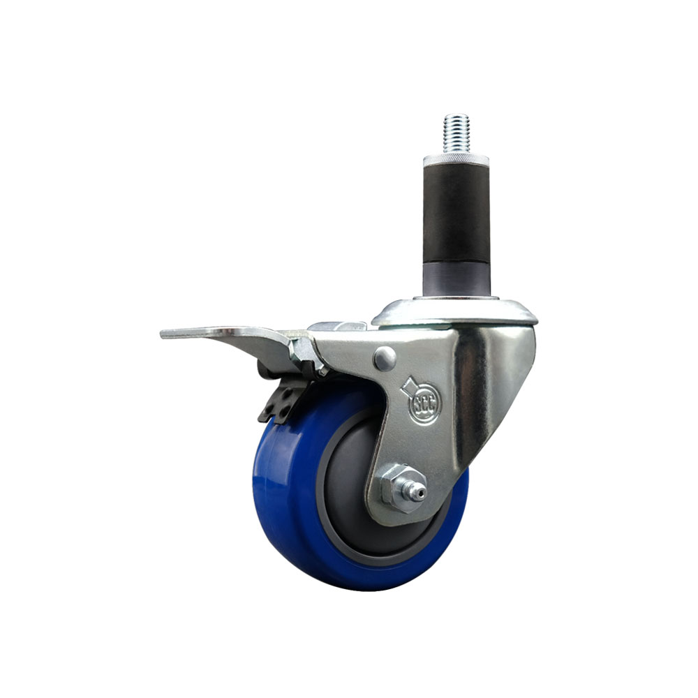 Polyurethane Expanding Stem Swivel Caster with 3 Inch Blue Wheel and 1-1/4" Stem & Total Locking Brake - 300 lbs. Capacity Per Caster - Service Caster Brand — photo 1