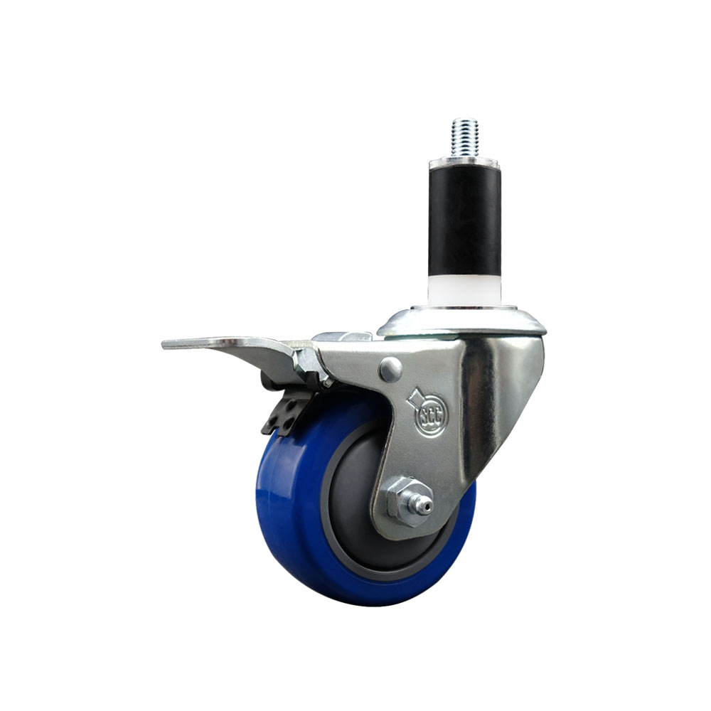 Polyurethane Expanding Stem Swivel Caster with 3 Inch Blue Wheel and 1-3/8" Stem & Total Locking Brake - 300 lbs. Capacity Per Caster - Service Caster Brand — photo 1