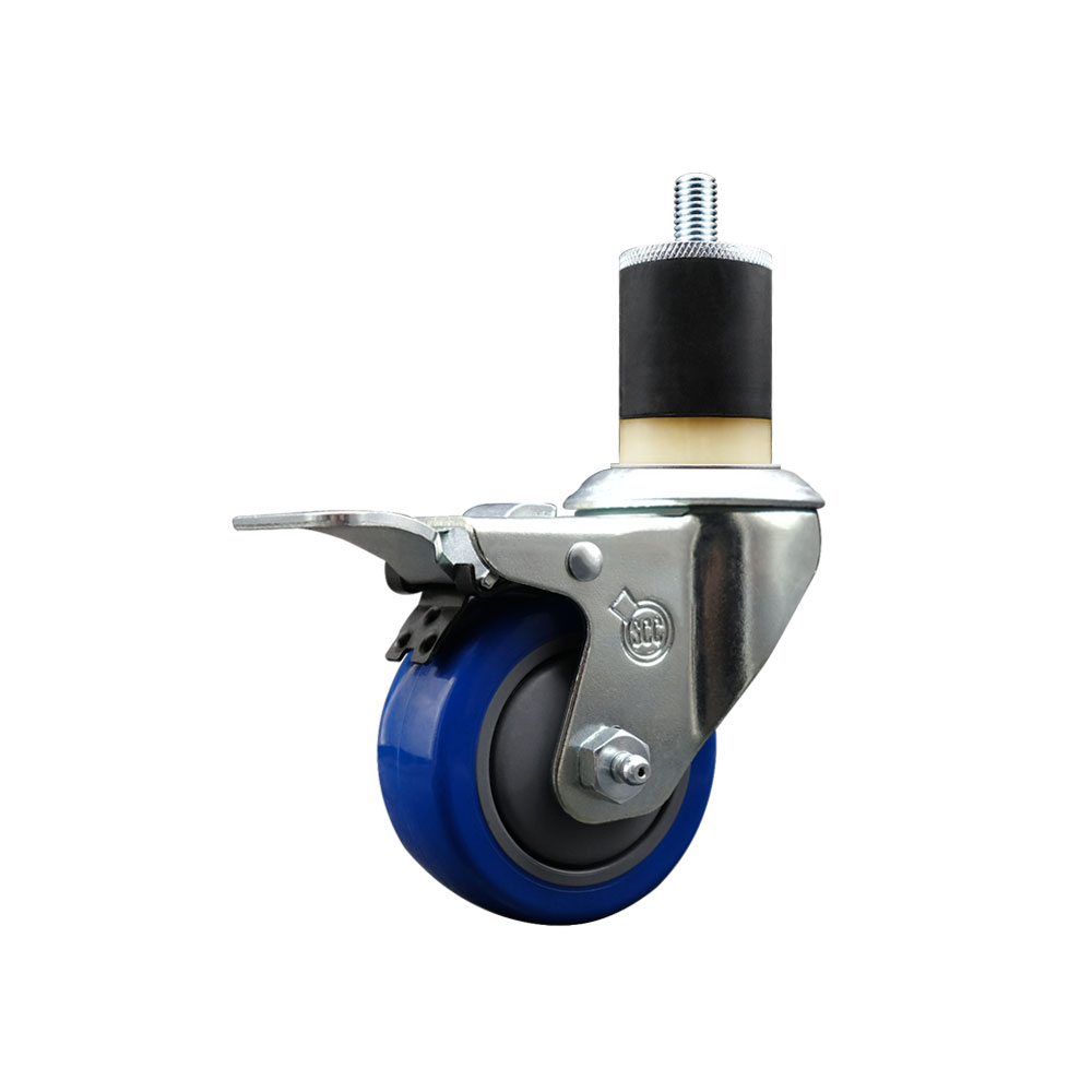 Stainless Steel Polyurethane Expanding Stem Swivel Caster with 3 Inch Blue Wheel and 1-7/8" Stem & Total Locking Brake - 300 lbs. Capacity Per Caster - Service Caster Brand — photo 1