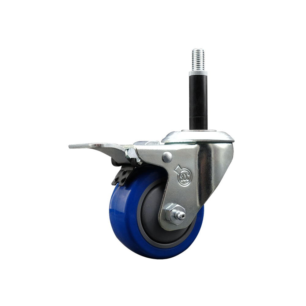 Stainless Steel Polyurethane Expanding Stem Swivel Caster with 3 Inch Blue Wheel and 3/4" Stem & Total Locking Brake - 300 lbs. Capacity Per Caster - Service Caster Brand — photo 1