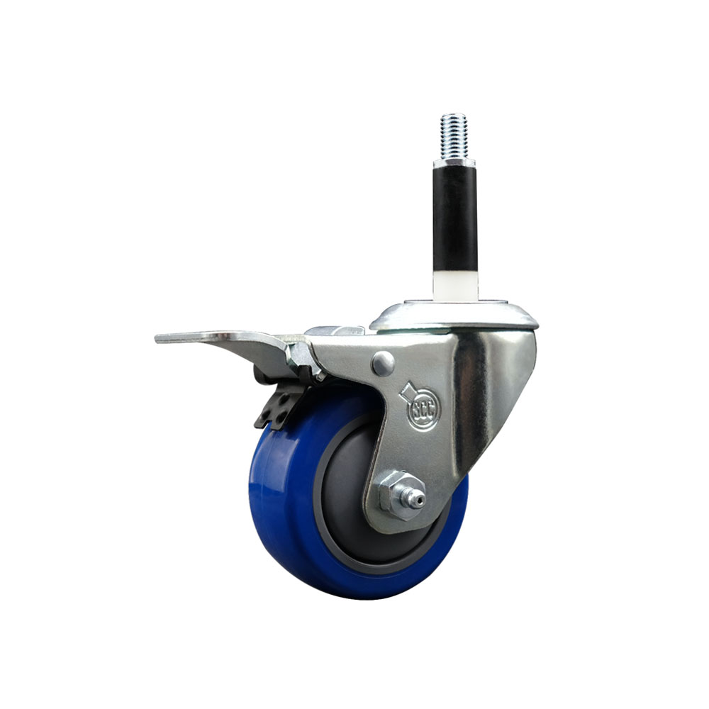 Polyurethane Expanding Stem Swivel Caster with 3 Inch Blue Wheel and 7/8" Stem & Total Locking Brake - 300 lbs. Capacity Per Caster - Service Caster Brand — photo 1