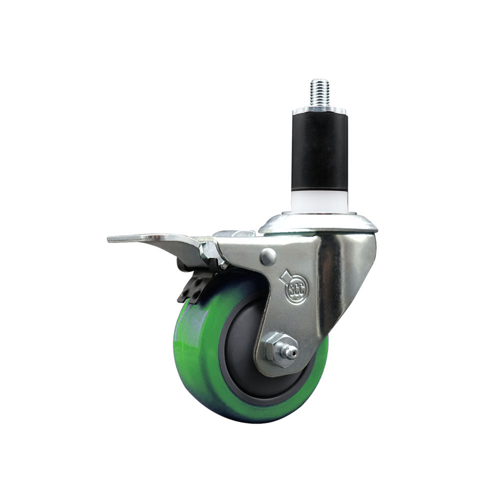Polyurethane Expanding Stem Swivel Caster with 3 Inch Green Wheel and 1-1/2" Stem & Total Locking Brake - 300 lbs. Capacity Per Caster - Service Caster Brand — photo 1