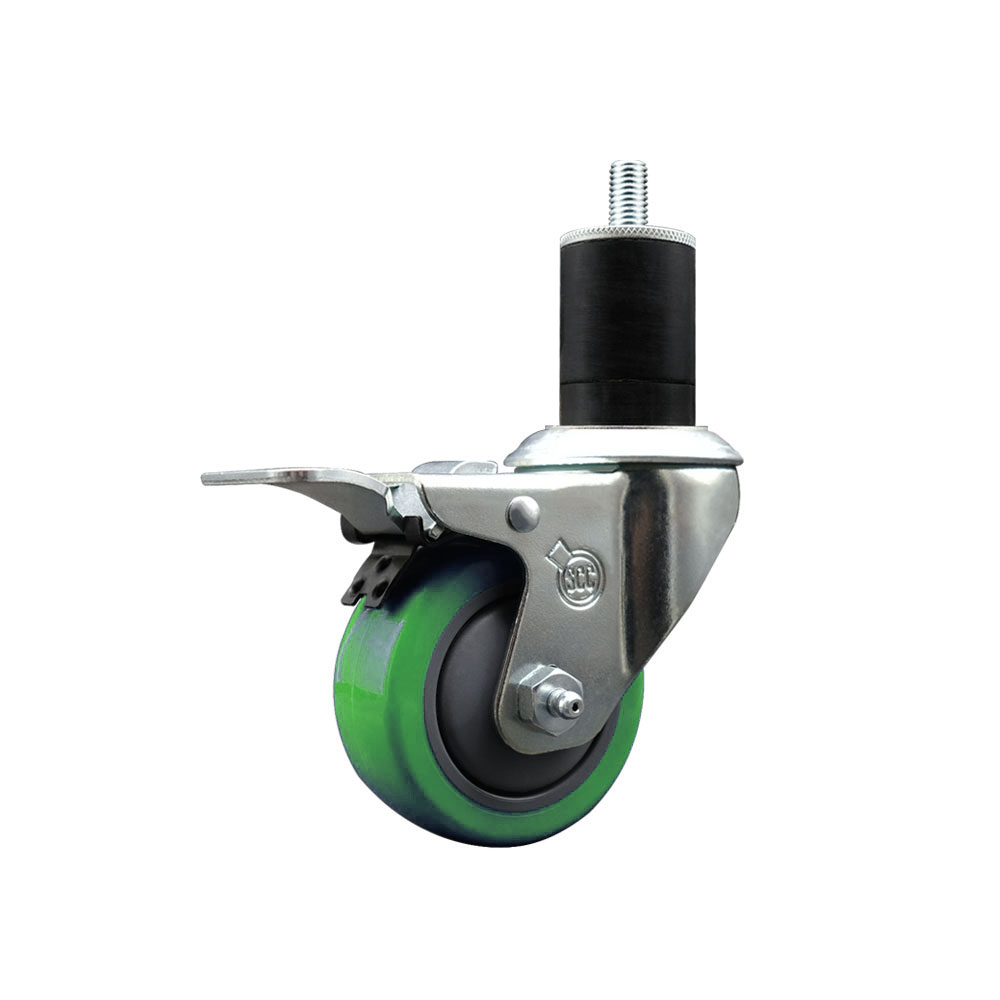 Polyurethane Expanding Stem Swivel Caster with 3 Inch Green Wheel and 1-3/4" Stem & Total Locking Brake - 300 lbs. Capacity Per Caster - Service Caster Brand — photo 1