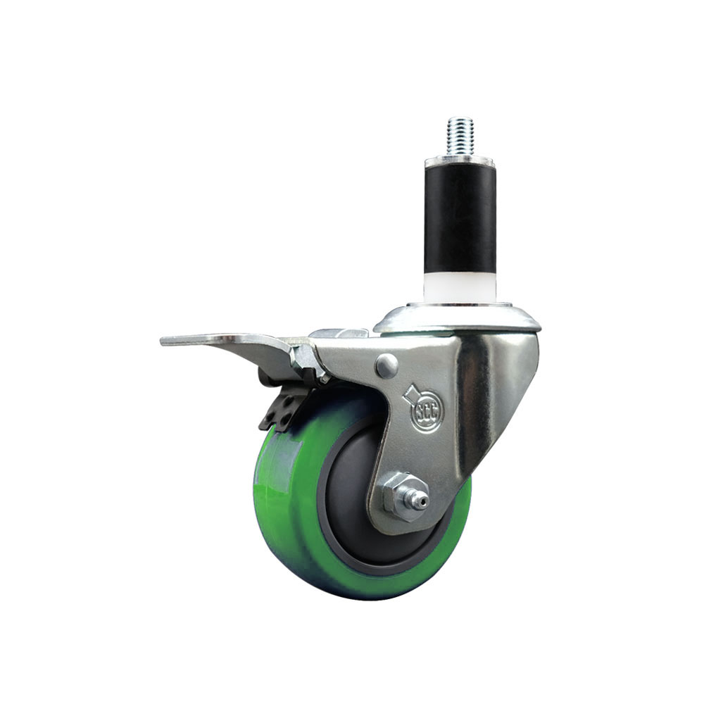 Polyurethane Expanding Stem Swivel Caster with 3 Inch Green Wheel and 1-3/8" Stem & Total Locking Brake - 300 lbs. Capacity Per Caster - Service Caster Brand — photo 1