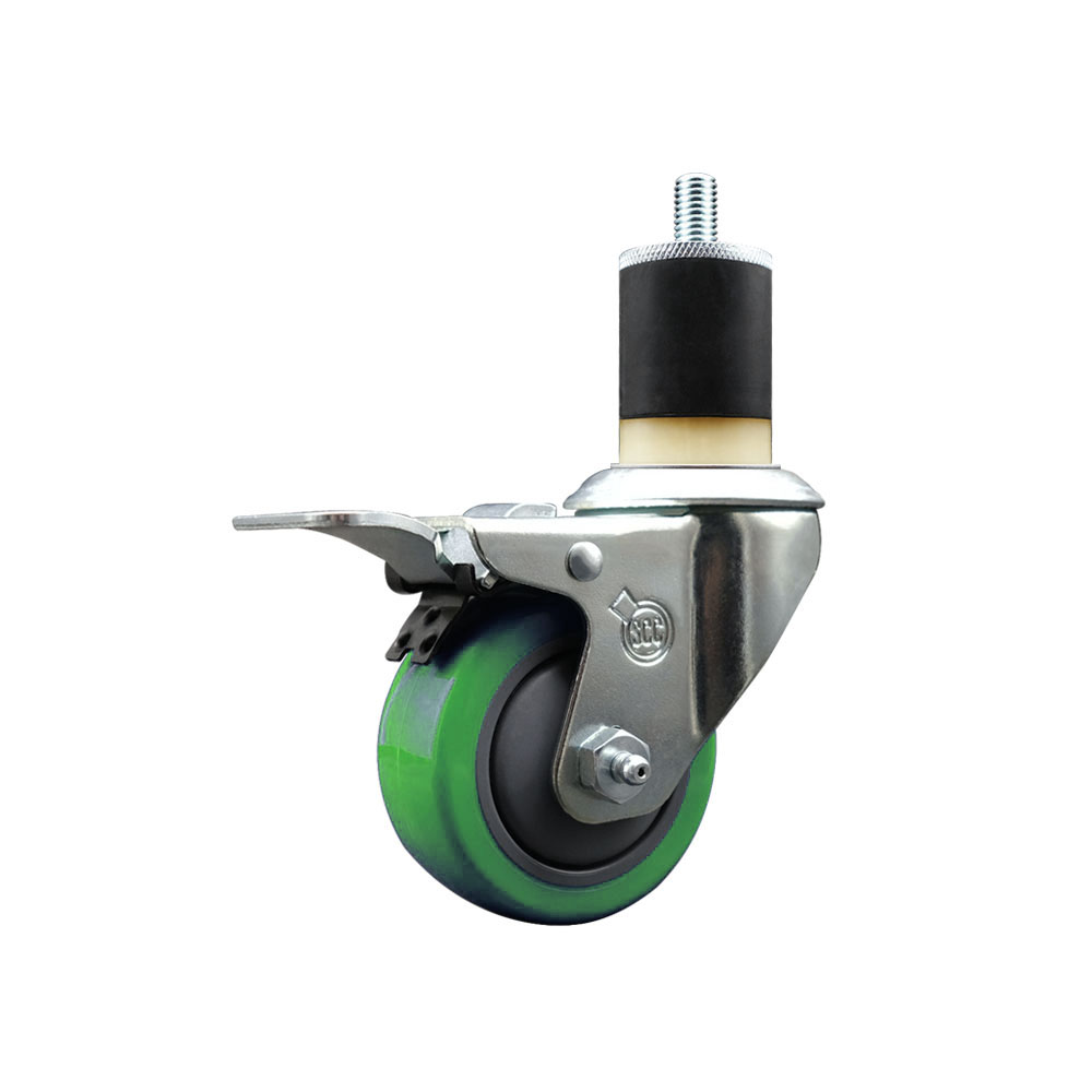 Polyurethane Expanding Stem Swivel Caster with 3 Inch Green Wheel and 1-7/8" Stem & Total Locking Brake - 300 lbs. Capacity Per Caster - Service Caster Brand — photo 1