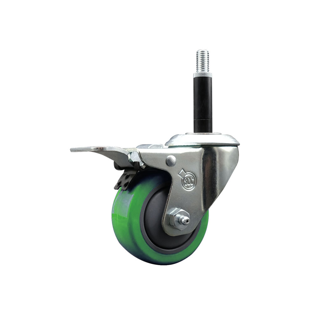 Polyurethane Expanding Stem Swivel Caster with 3 Inch Green Wheel and 3/4" Stem & Total Locking Brake - 300 lbs. Capacity Per Caster - Service Caster Brand — photo 1