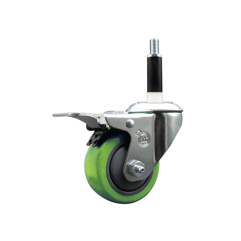 Polyurethane Expanding Stem Swivel Caster with 3 Inch Green Wheel and 7/8" Stem & Total Locking Brake - 300 lbs. Capacity Per Caster - Service Caster Brand — photo 1