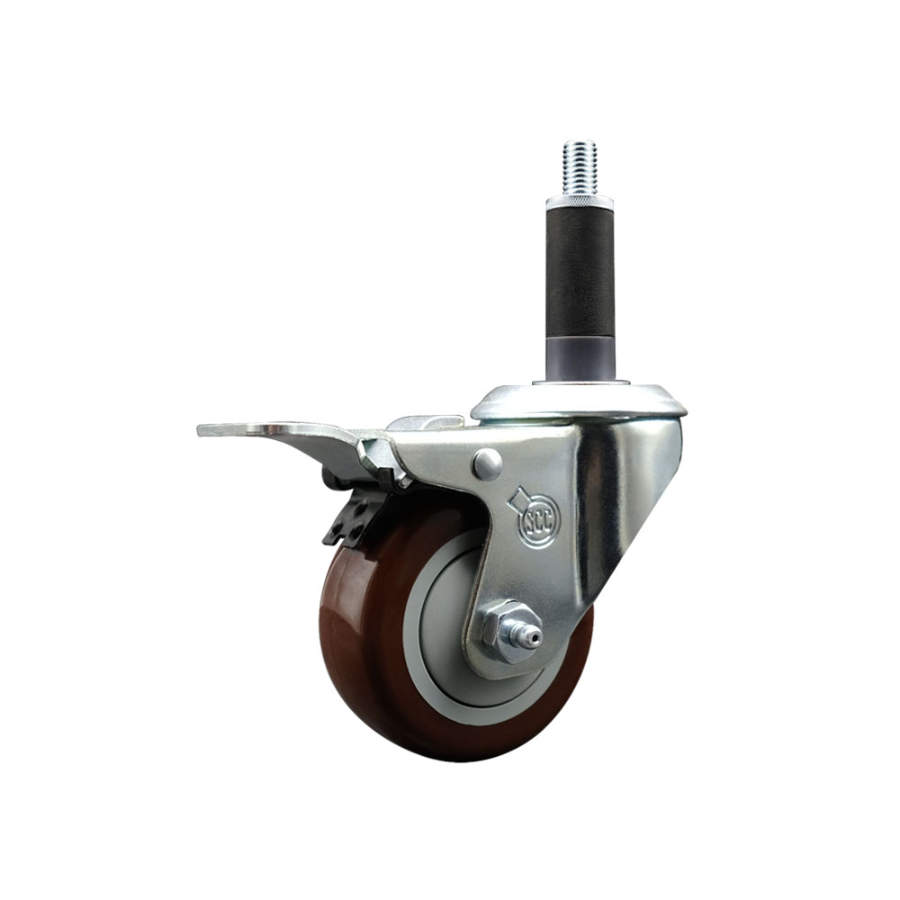 Polyurethane Expanding Stem Swivel Caster with 3 Inch Maroon Wheel and 1" Stem & Total Locking Brake - 300 lbs. Capacity Per Caster - Service Caster Brand — photo 1