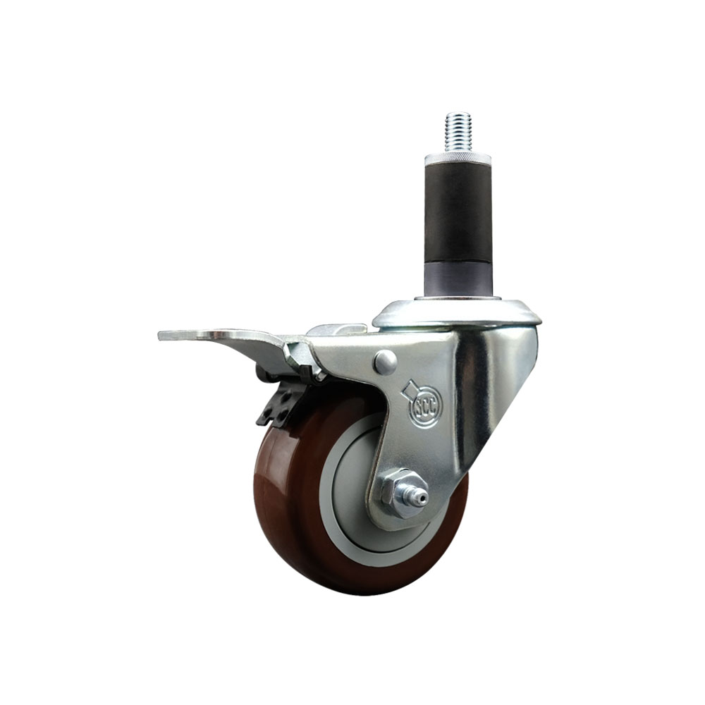 Polyurethane Expanding Stem Swivel Caster with 3 Inch Maroon Wheel and 1-1/4" Stem & Total Locking Brake - 300 lbs. Capacity Per Caster - Service Caster Brand — photo 1
