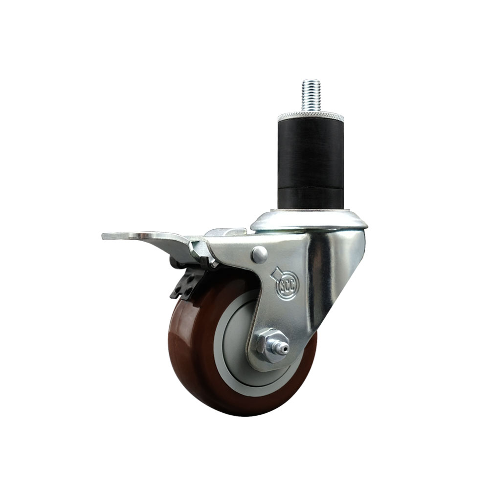 Polyurethane Expanding Stem Swivel Caster with 3 Inch Maroon Wheel and 1-3/4" Stem & Total Locking Brake - 300 lbs. Capacity Per Caster - Service Caster Brand — photo 1