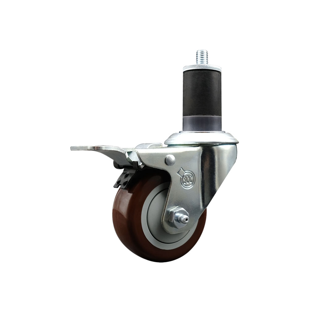 Stainless Steel Polyurethane Expanding Stem Swivel Caster with 3 Inch Maroon Wheel and 1-5/8" Stem & Total Locking Brake - 300 lbs. Capacity Per Caster - Service Caster Brand — photo 1