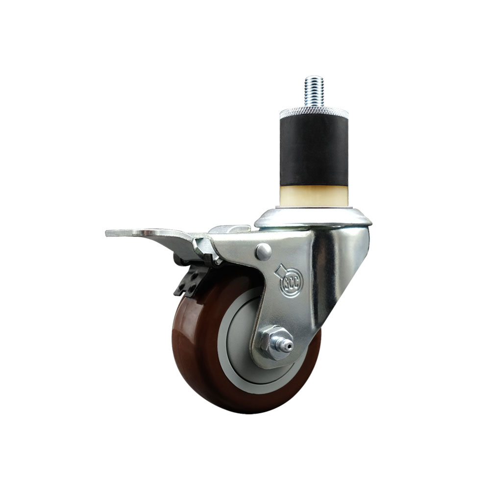 Polyurethane Expanding Stem Swivel Caster with 3 Inch Maroon Wheel and 1-7/8" Stem & Total Locking Brake - 300 lbs. Capacity Per Caster - Service Caster Brand — photo 1