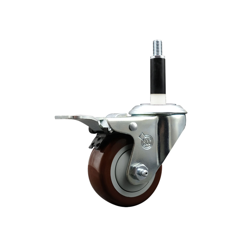Stainless Steel Polyurethane Expanding Stem Swivel Caster with 3 Inch Maroon Wheel and 7/8" Stem & Total Locking Brake - 300 lbs. Capacity Per Caster - Service Caster Brand — photo 1