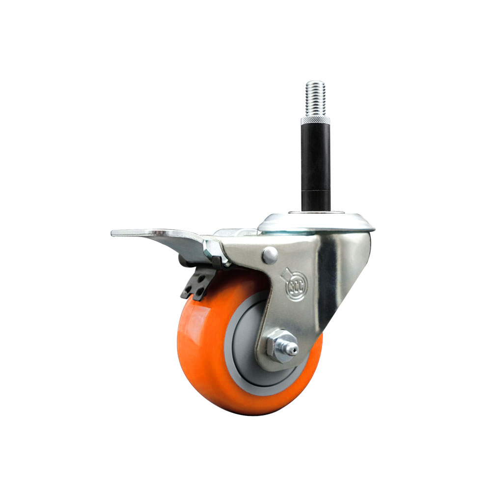 Polyurethane Expanding Stem Swivel Caster with 3 Inch Orange Wheel and 3/4" Stem & Total Locking Brake - 300 lbs. Capacity Per Caster - Service Caster Brand — photo 1