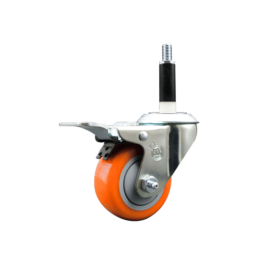 Polyurethane Expanding Stem Swivel Caster with 3 Inch Orange Wheel and 7/8" Stem & Total Locking Brake - 300 lbs. Capacity Per Caster - Service Caster Brand — photo 1