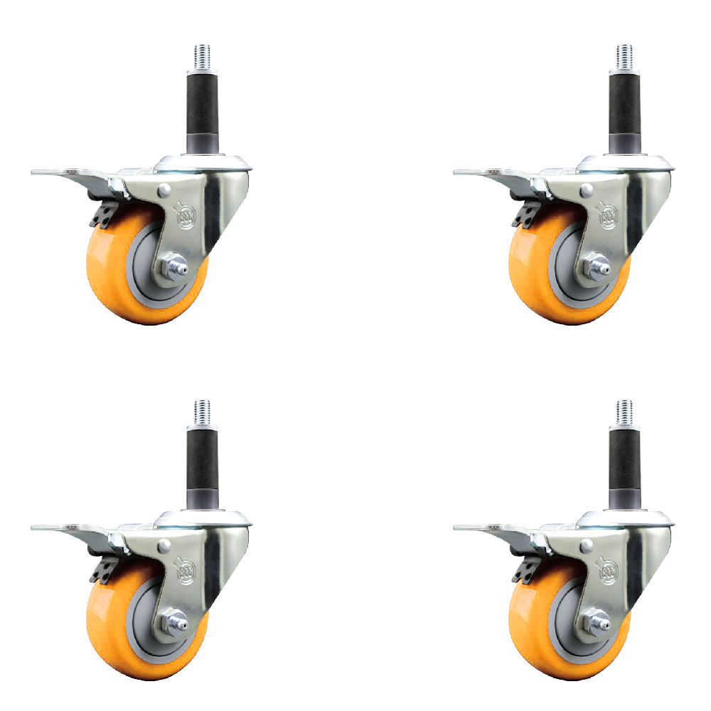 Polyurethane Swivel Stem Caster Set of 4 with 3 Inch Yellow Caster Wheels - 1" Expanding Stems - 316 Stainless Steel Casters - Includes 4 Swivel Casters with Total Lock Brakes - Service Caster Brand — photo 1