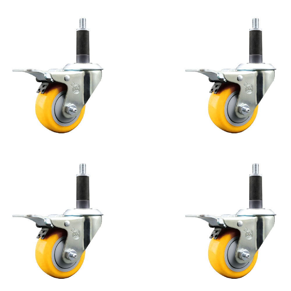 Polyurethane Swivel Expanding Stem Caster Set of 4 with 3 Inch Yellow Wheels and 1" Stems - Includes 4 Swivel with Total Locking Brakes - 300 lbs. Capacity Per Caster - Service Caster Brand — photo 1