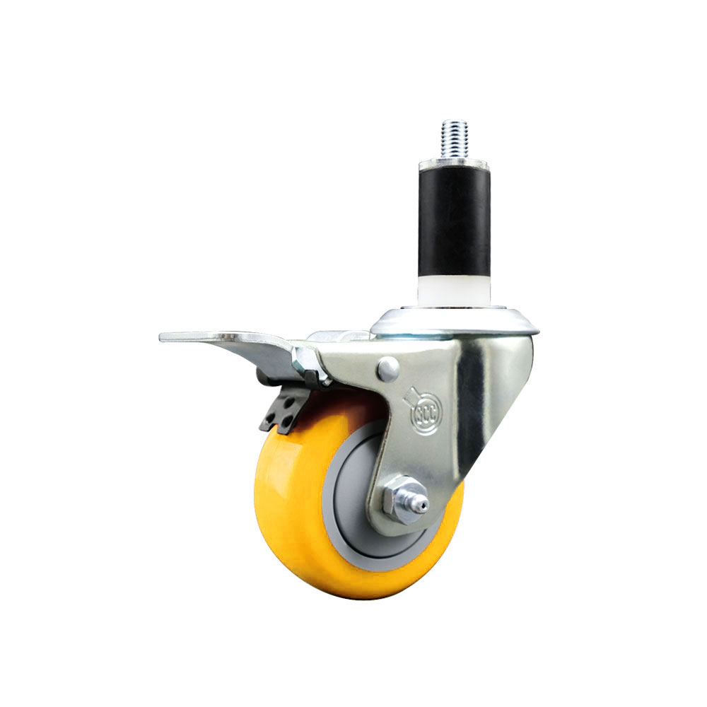Polyurethane Expanding Stem Swivel Caster with 3 Inch Yellow Wheel and 1-3/8" Stem & Total Locking Brake - 300 lbs. Capacity Per Caster - Service Caster Brand — photo 1