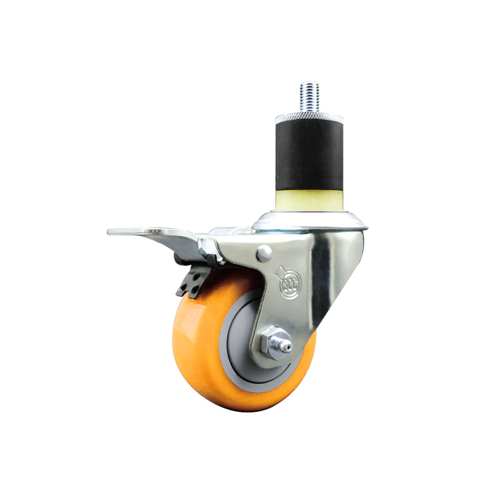 Polyurethane Swivel Stem Caster with 3 Inch Yellow Caster Wheel and Total Lock Brake - 1-7/8" Expanding Stem - 316 Stainless Steel Caster - 300 lbs. Capacity Per Caster - Service Caster Brand — photo 1