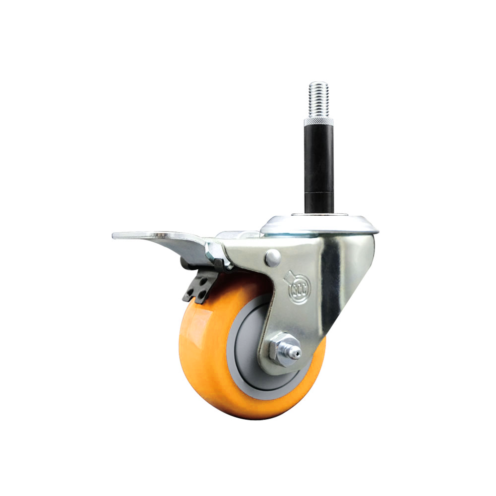Polyurethane Swivel Stem Caster with 3 Inch Yellow Caster Wheel and Total Lock Brake - 3/4" Expanding Stem - 316 Stainless Steel Caster - 300 lbs. Capacity Per Caster - Service Caster Brand — photo 1
