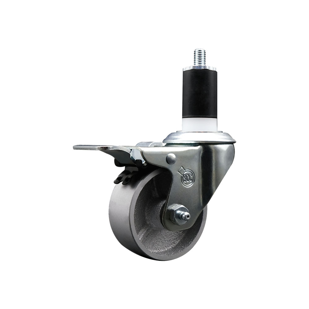 Semi Steel Cast Iron Swivel Expanding Stem Swivel Caster with 3 Inch Silver Wheel and 1-1/2" Stem & Total Locking Brake - 300 lbs. Capacity Per Caster - Service Caster Brand — photo 1
