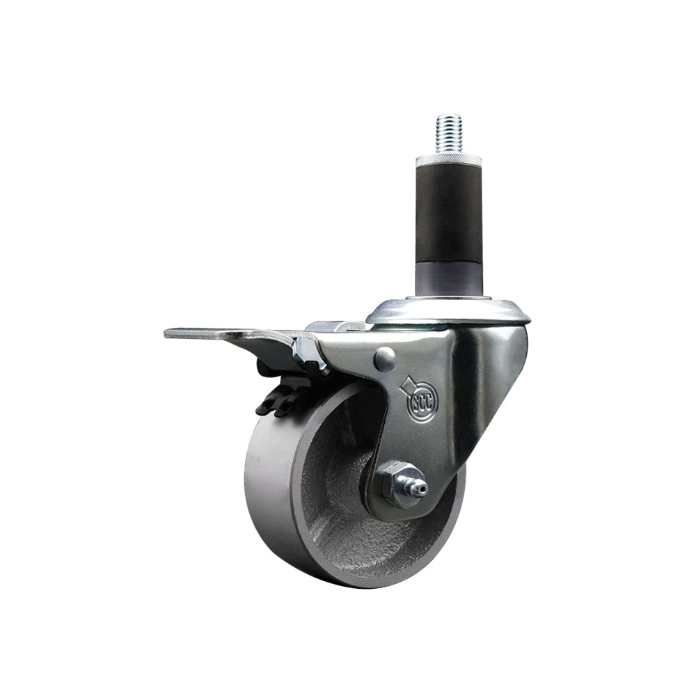 Semi Steel Cast Iron Swivel Expanding Stem Swivel Caster with 3 Inch Silver Wheel and 1-1/4" Stem & Total Locking Brake - 300 lbs. Capacity Per Caster - Service Caster Brand — photo 1