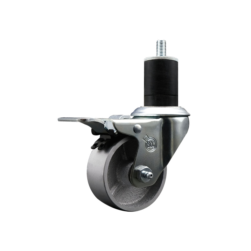 Semi Steel Cast Iron Swivel Expanding Stem Swivel Caster with 3 Inch Silver Wheel and 1-3/4" Stem & Total Locking Brake - 300 lbs. Capacity Per Caster - Service Caster Brand — photo 1