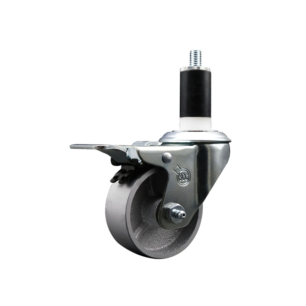 Semi Steel Cast Iron Swivel Expanding Stem Swivel Caster with 3 Inch Silver Wheel and 1-3/8" Stem & Total Locking Brake - 300 lbs. Capacity Per Caster - Service Caster Brand — photo 1