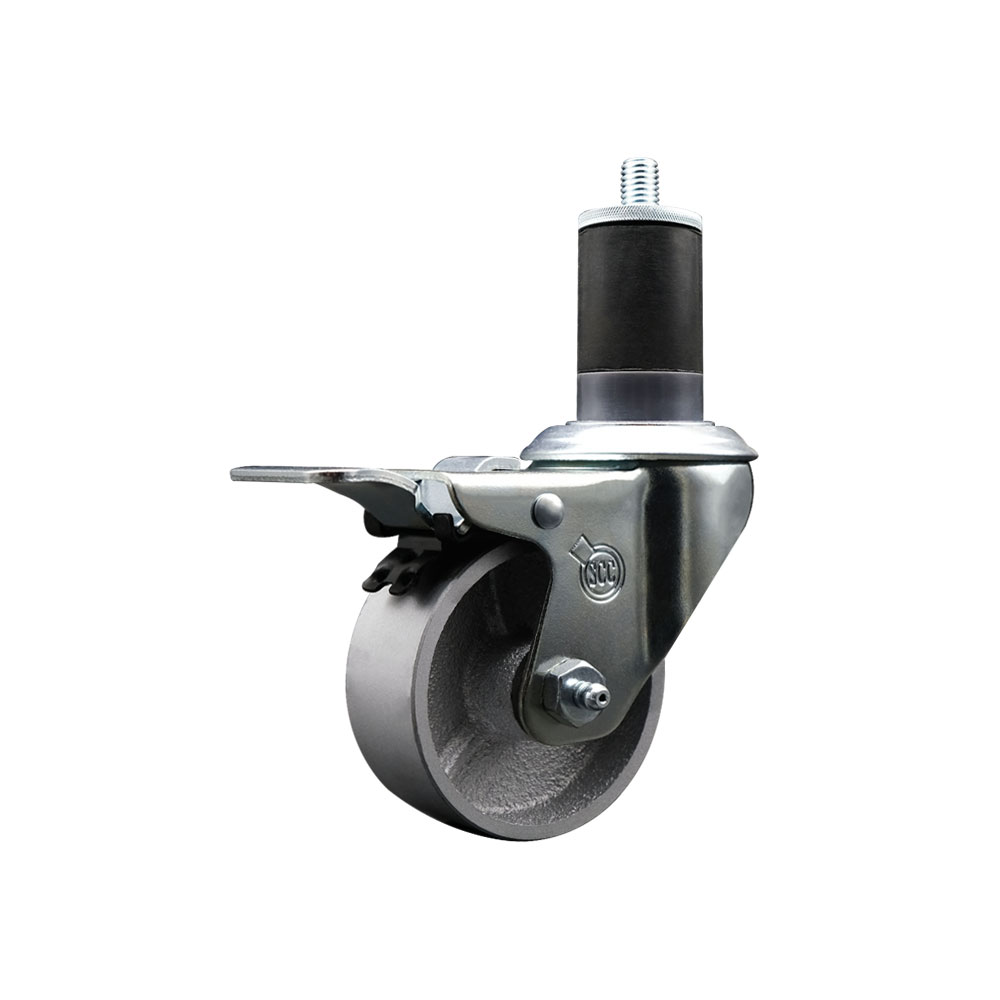Semi Steel Cast Iron Swivel Expanding Stem Caster w/Roller Bearing - 3" x 1.5" Silver Wheel and 1-5/8" Stem & Total Locking Brake - 300 lbs Capacity/Caster - Service Caster Brand — photo 1