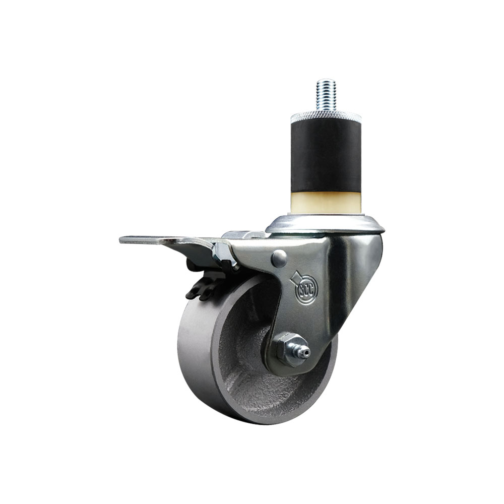 Semi Steel Cast Iron Swivel Expanding Stem Caster w/Roller Bearing - 3" x 1.5" Silver Wheel and 1-7/8" Stem & Total Locking Brake - 300 lbs Capacity/Caster - Service Caster Brand — photo 1