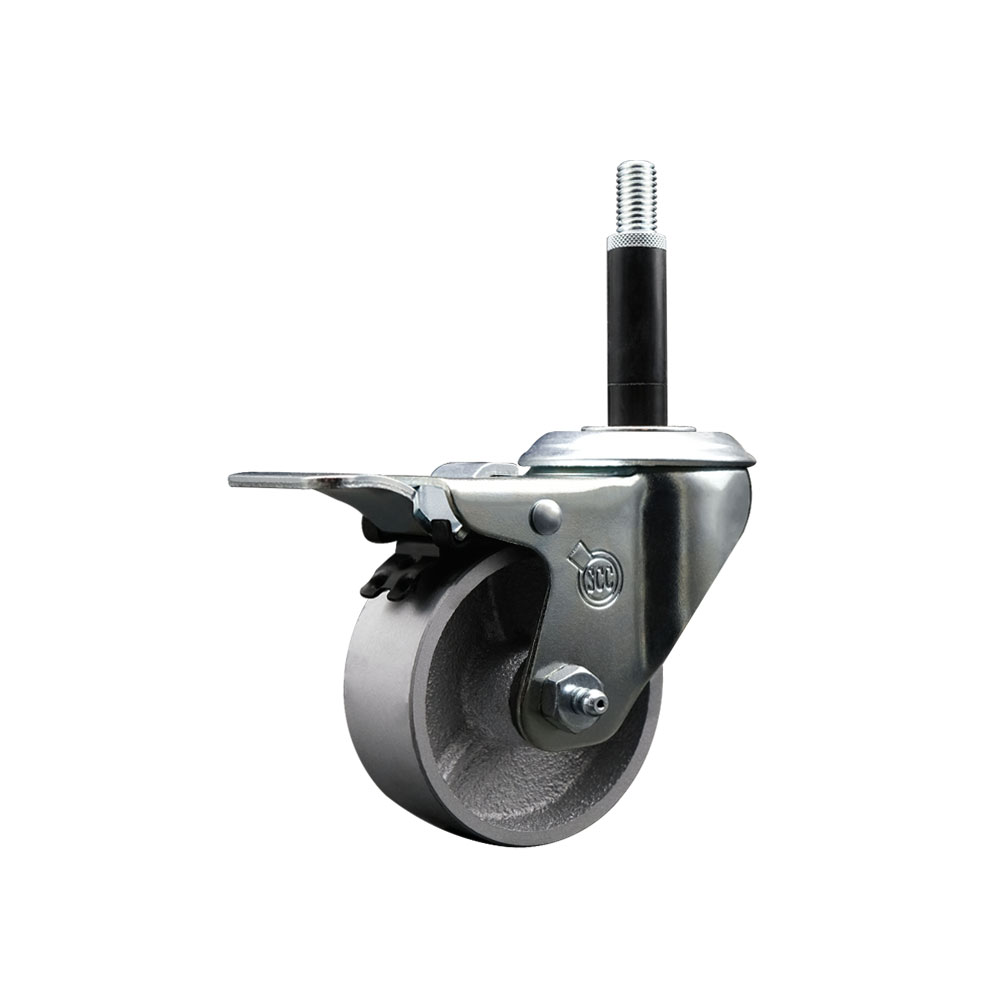 Semi Steel Cast Iron Swivel Expanding Stem Caster w/Roller Bearing - 3" x 1.5" Silver Wheel and 3/4" Stem & Total Locking Brake - 300 lbs Capacity/Caster - Service Caster Brand — photo 1