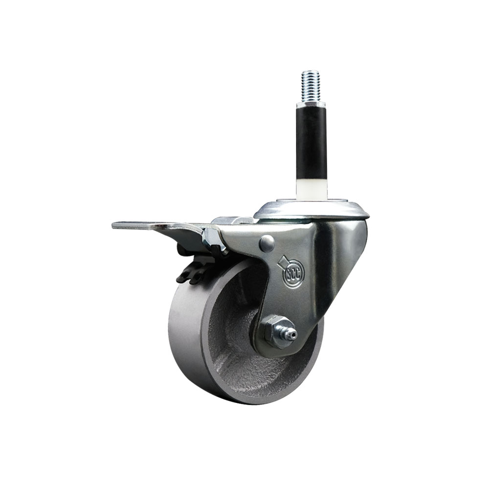 Semi Steel Cast Iron Swivel Expanding Stem Swivel Caster with 3 Inch Silver Wheel and 7/8" Stem & Total Locking Brake - 300 lbs. Capacity Per Caster - Service Caster Brand — photo 1