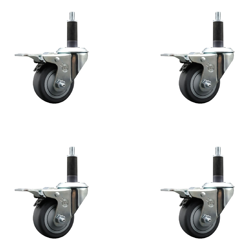 Thermoplastic Rubber Swivel Expanding Stem Caster Set of 4 with 3 Inch Gray Wheels and 1" Stems - Includes 4 Swivel with Total Locking Brakes - 210 lbs. Capacity Per Caster - Service Caster Brand — photo 1