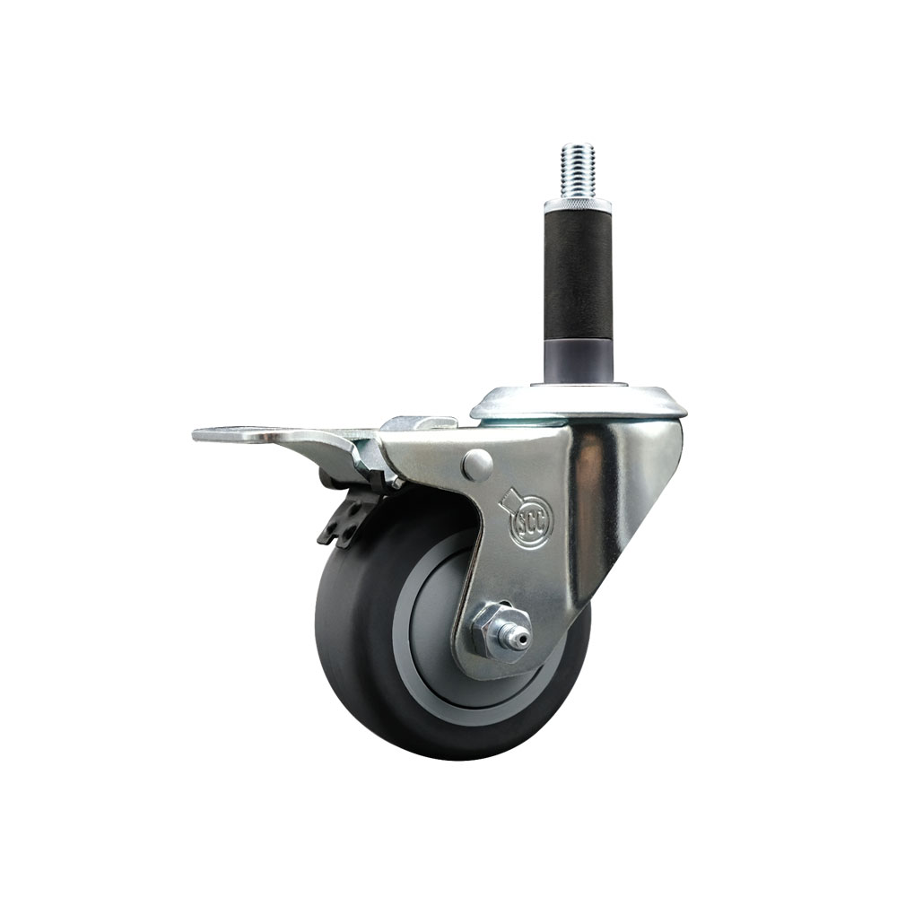 Stainless Steel Thermoplastic Rubber Swivel Expanding Stem Swivel Caster with 3 Inch Gray Wheel and 1" Stem & Total Locking Brake - 210 lbs. Capacity Per Caster - Service Caster Brand — photo 1