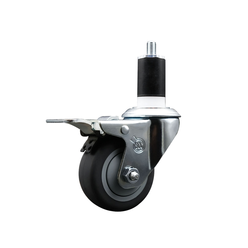 Thermoplastic Rubber Swivel Expanding Stem Swivel Caster with 3 Inch Gray Wheel and 1-1/2" Stem & Total Locking Brake - 210 lbs. Capacity Per Caster - Service Caster Brand — photo 1