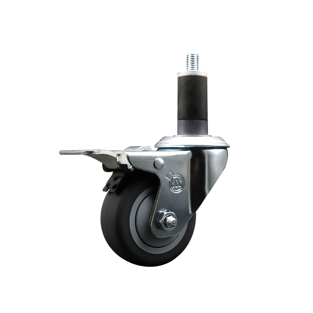 Stainless Steel Thermoplastic Rubber Swivel Expanding Stem Swivel Caster with 3 Inch Gray Wheel and 1-1/4" Stem & Total Locking Brake - 210 lbs. Capacity Per Caster - Service Caster Brand — photo 1