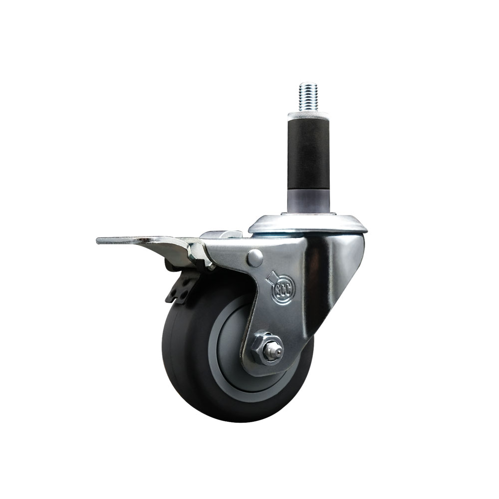 Thermoplastic Rubber Swivel Expanding Stem Swivel Caster with 3 Inch Gray Wheel and 1-1/8" Stem & Total Locking Brake - 210 lbs. Capacity Per Caster - Service Caster Brand — photo 1