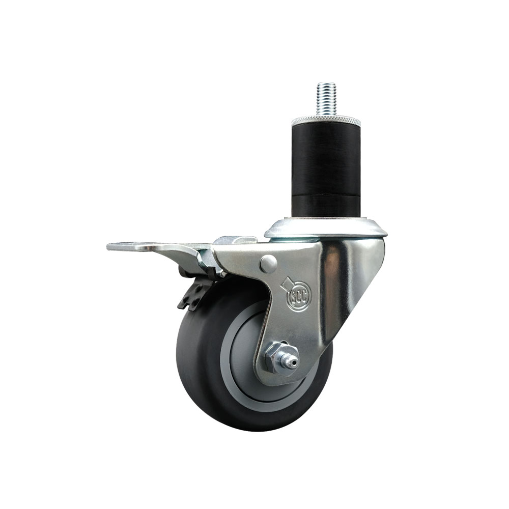Thermoplastic Rubber Swivel Expanding Stem Swivel Caster with 3 Inch Gray Wheel and 1-3/4" Stem & Total Locking Brake - 210 lbs. Capacity Per Caster - Service Caster Brand — photo 1