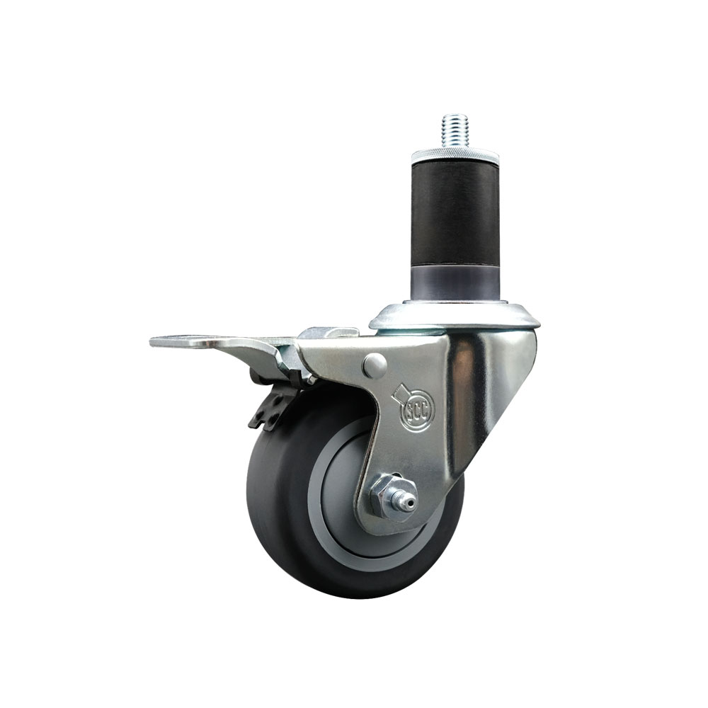 Stainless Steel Thermoplastic Rubber Swivel Expanding Stem Swivel Caster with 3 Inch Gray Wheel and 1-5/8" Stem & Total Locking Brake - 210 lbs. Capacity Per Caster - Service Caster Brand — photo 1
