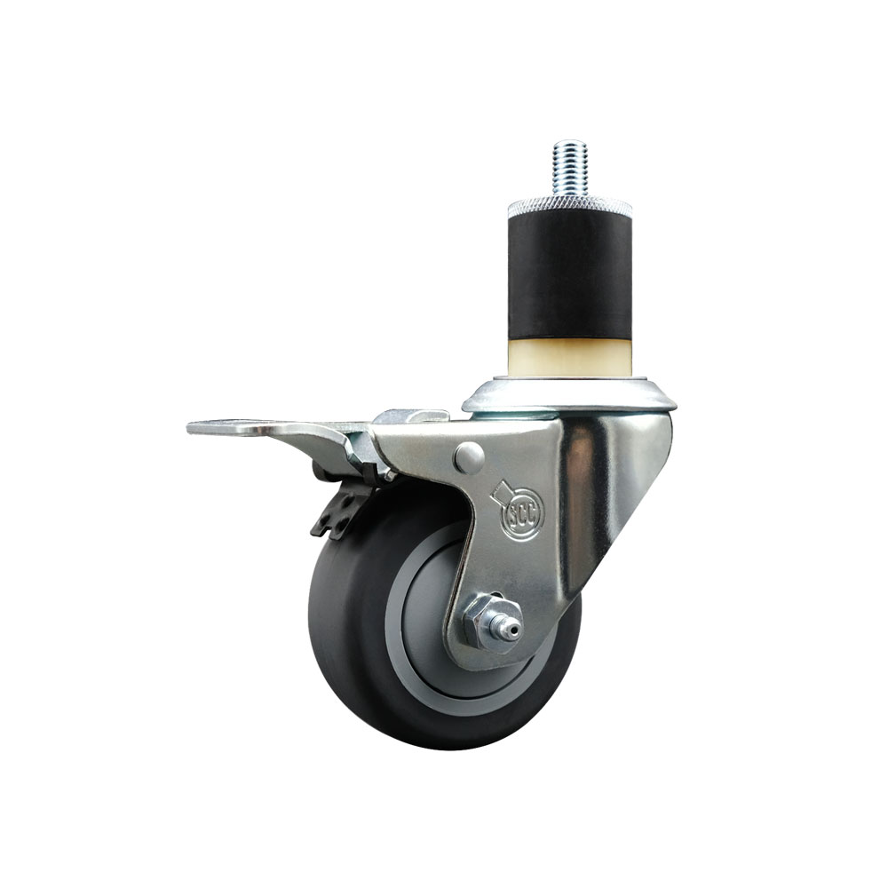 Thermoplastic Rubber Swivel Expanding Stem Swivel Caster with 3 Inch Gray Wheel and 1-7/8" Stem & Total Locking Brake - 210 lbs. Capacity Per Caster - Service Caster Brand — photo 1