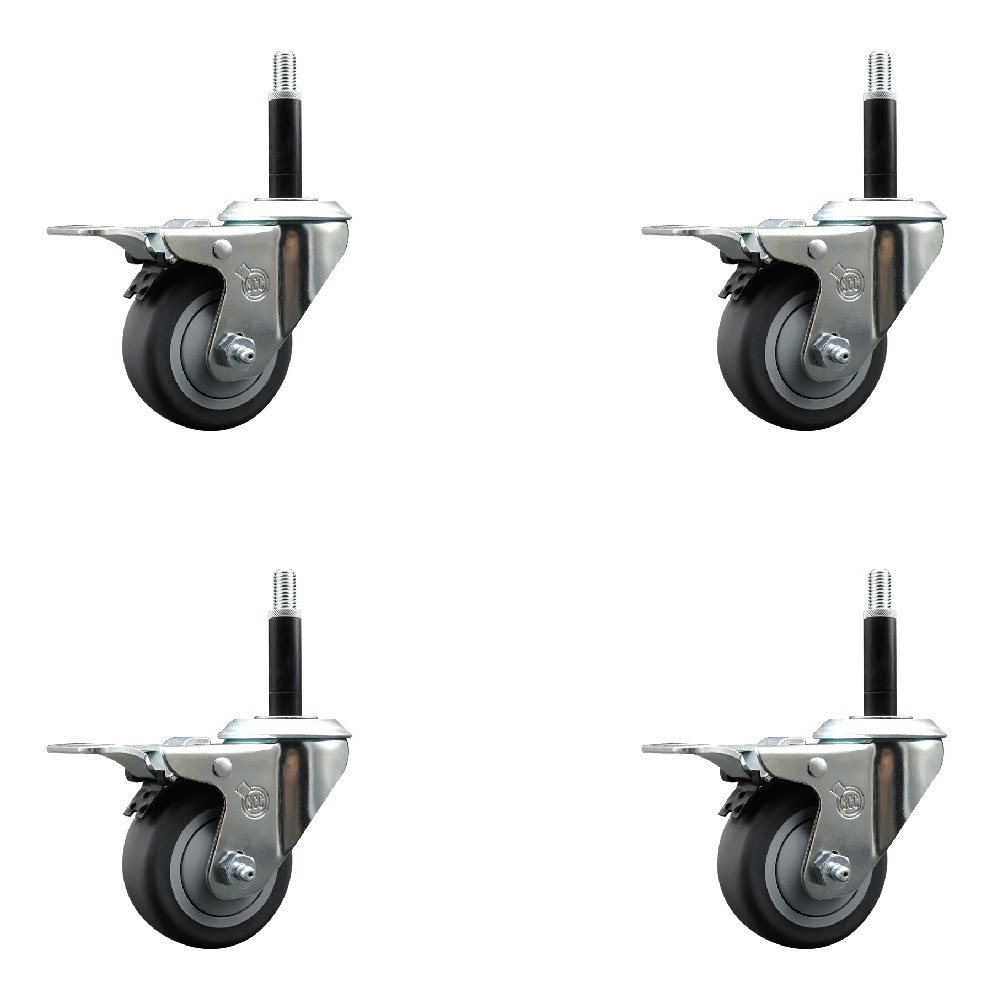 Thermoplastic Rubber Swivel Expanding Stem Caster Set of 4 with 3 Inch Gray Wheels and 3/4" Stems - Includes 4 Swivel with Total Locking Brakes - 210 lbs. Capacity Per Caster - Service Caster Brand — photo 1