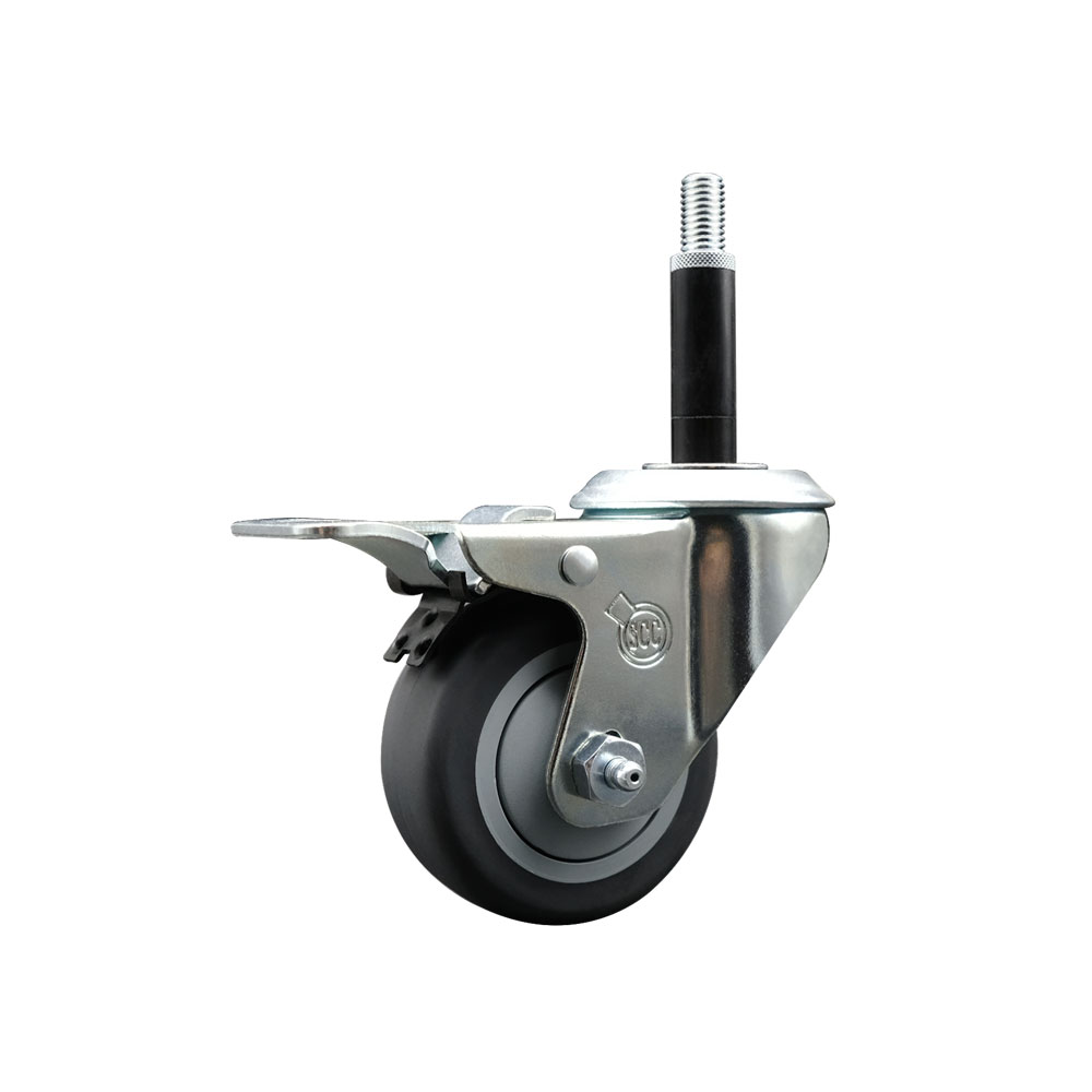 Stainless Steel Thermoplastic Rubber Swivel Expanding Stem Swivel Caster with 3 Inch Gray Wheel and 3/4" Stem & Total Locking Brake - 210 lbs. Capacity Per Caster - Service Caster Brand — photo 1