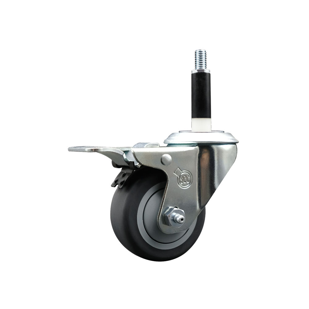 Stainless Steel Thermoplastic Rubber Swivel Expanding Stem Swivel Caster with 3 Inch Gray Wheel and 7/8" Stem & Total Locking Brake - 210 lbs. Capacity Per Caster - Service Caster Brand — photo 1