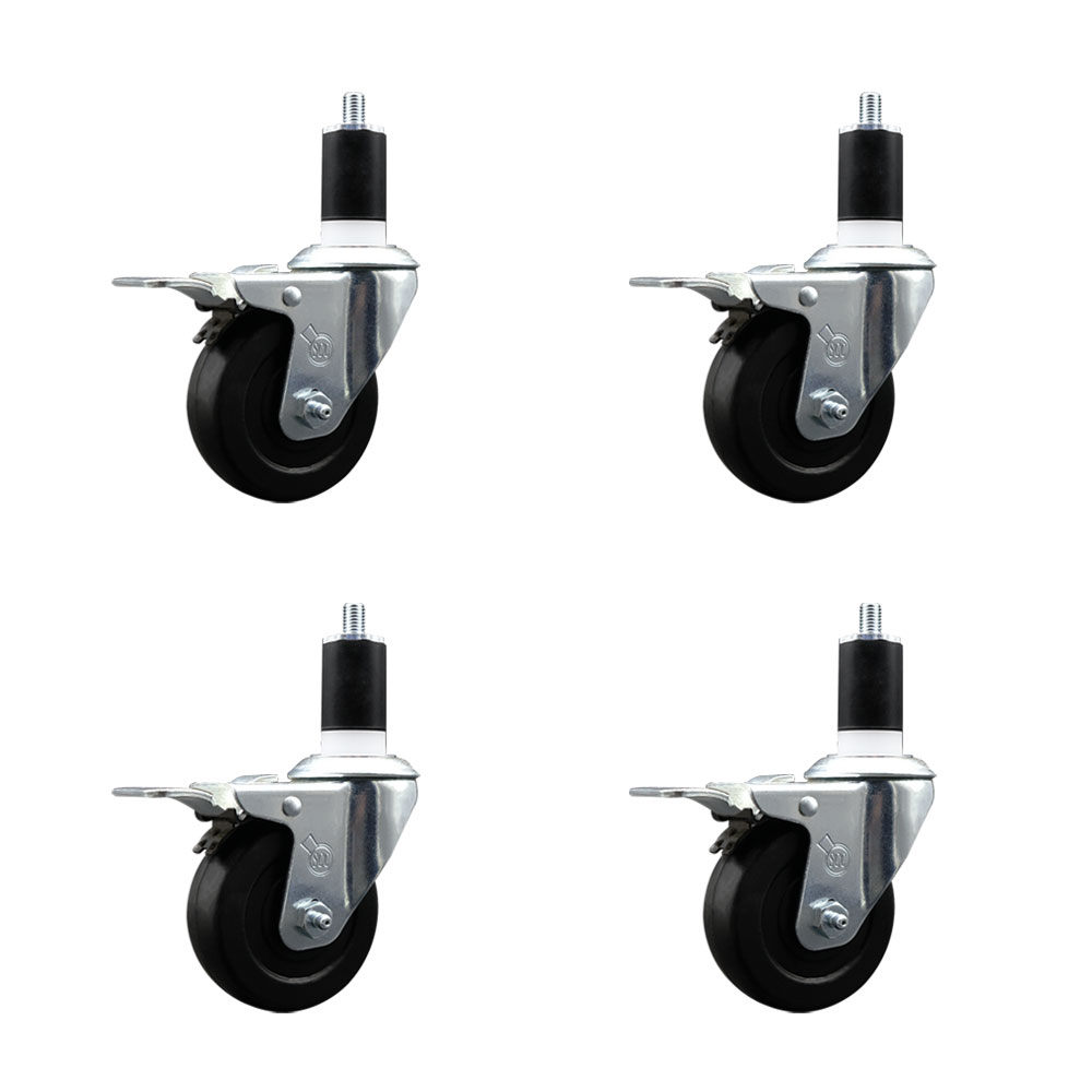 Stainless Steel Soft Rubber Swivel Expanding Stem Caster Set of 4 with 3.5 Inch Black Wheels and 1-1/2" Stems - 4 Swivel with Total Locking Brakes - 200 lbs. Capacity Per Caster - Service Caster Brand — photo 1