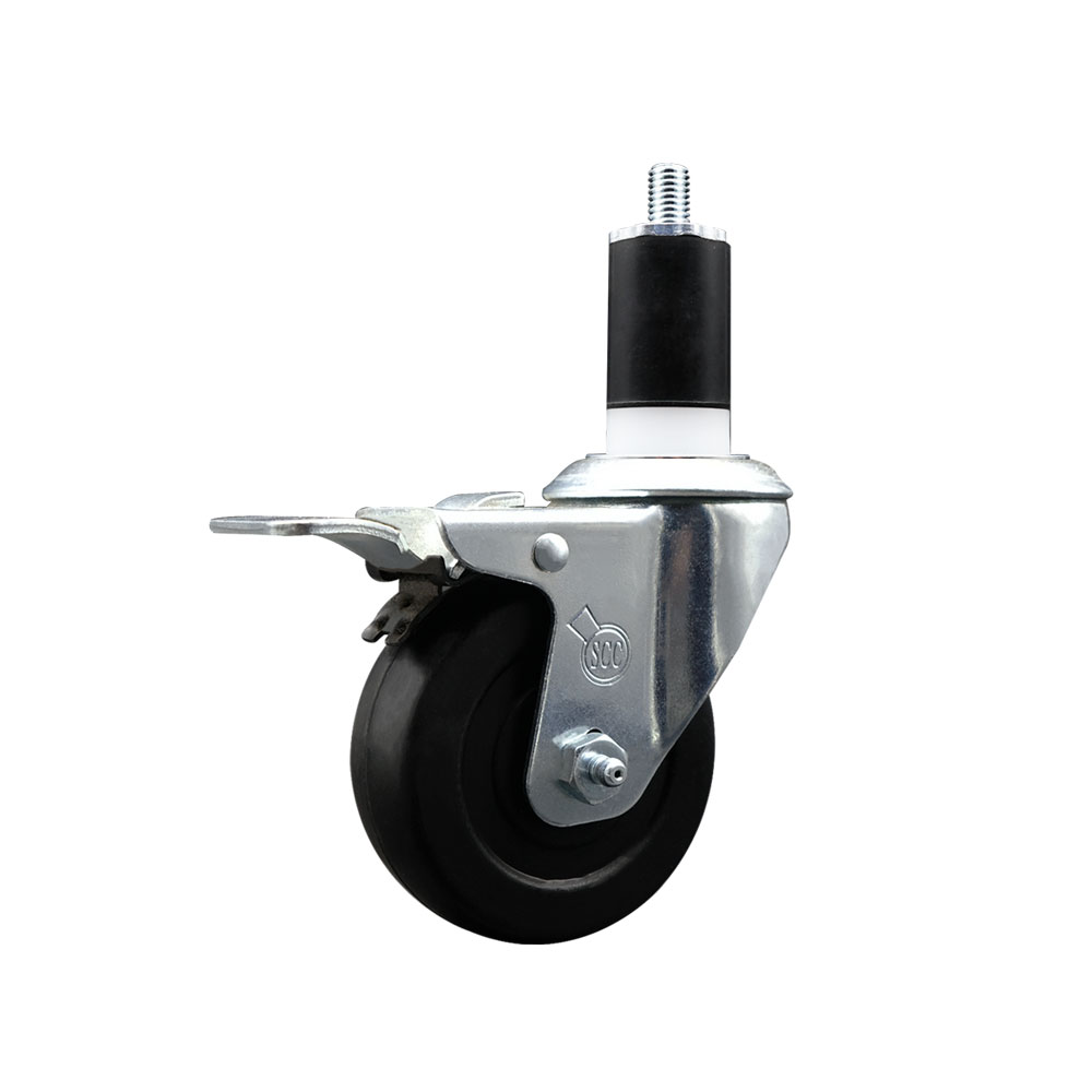 Soft Rubber Expanding Stem Swivel Caster with 3.5 Inch Black Wheel and 1-1/2" Stem & Total Locking Brake - 200 lbs. Capacity Per Caster - Service Caster Brand — photo 1