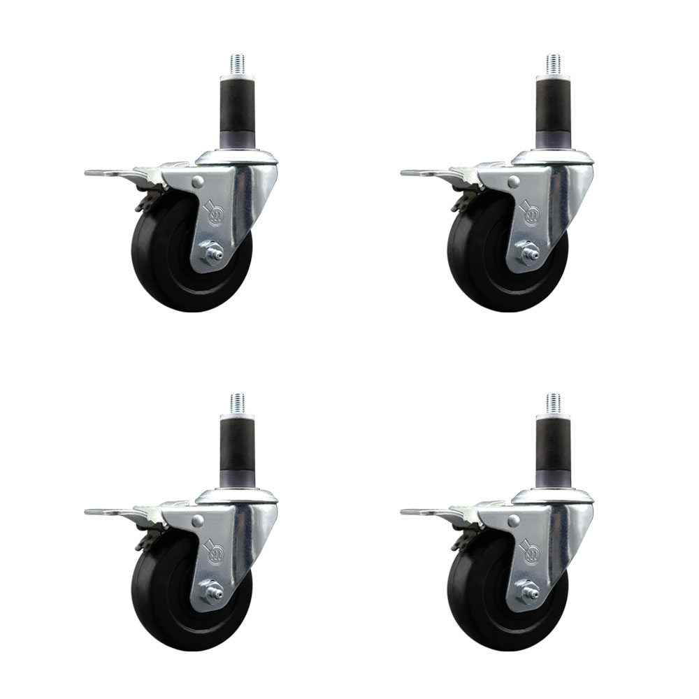 Soft Rubber Swivel Expanding Stem Caster Set of 4 with 3.5 Inch Black Wheels and 1-1/4" Stems - Includes 4 Swivel with Total Locking Brakes - 200 lbs. Capacity Per Caster - Service Caster Brand — photo 1