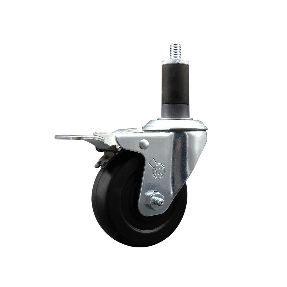 Soft Rubber Expanding Stem Swivel Caster with 3.5 Inch Black Wheel and 1-1/4" Stem & Total Locking Brake - 200 lbs. Capacity Per Caster - Service Caster Brand — photo 1